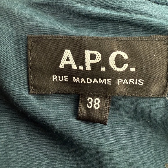 A.P.C. Rue Madame Paris Wool Bell Sleeve Box Pleat Dark Teal Mini Dress 38 - Picture 12 of 14